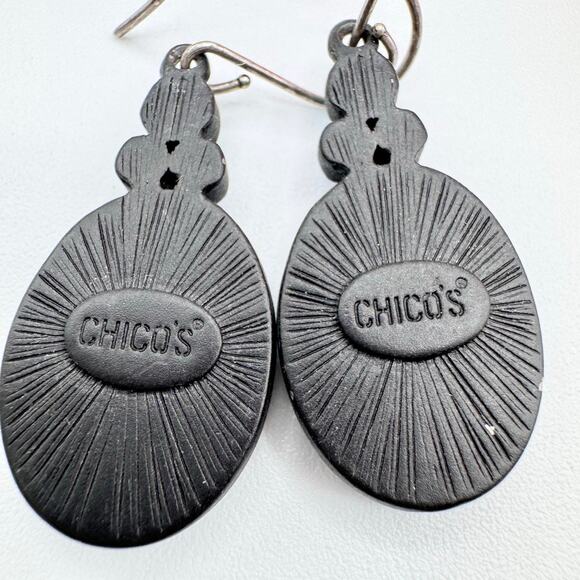 Chico’s Blue Green Metallic Enamel Stripe Rhinestone Earrings Mermaidcore Siren - Picture 7 of 11